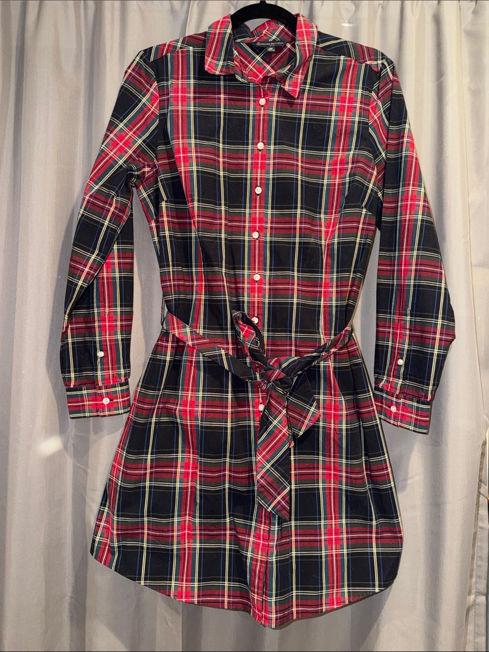 Brooks Brothers Plaid Button-Front Shirt Dress in Red, Black & Navy